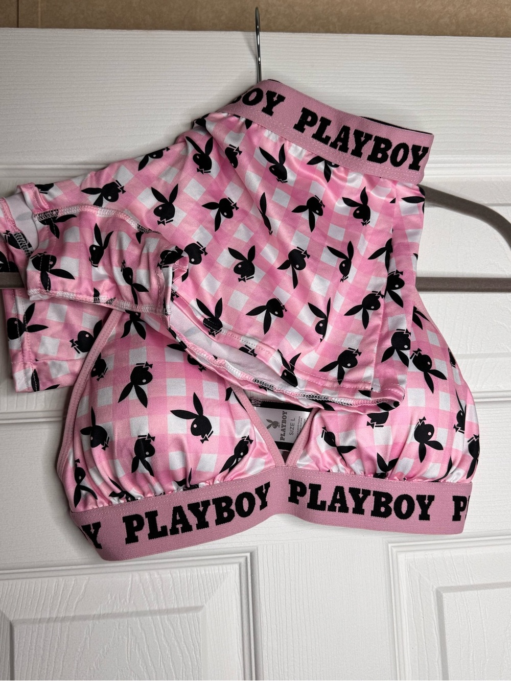 PLAYBOY Pink Gingham Bunny Bralette & Shorts Set